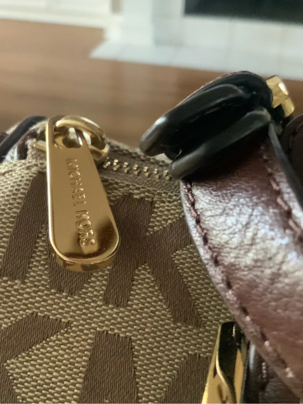 Michael Kors Brown Logo Canvas Duffel with Gold Hardware